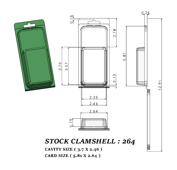 264 ( 3 4/4" x 2 1/2" x 1 1/4") -Stock Clamshell