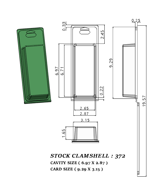 372 ( 7" x 2 7/8" x 1 5/8") -Stock Clamshell